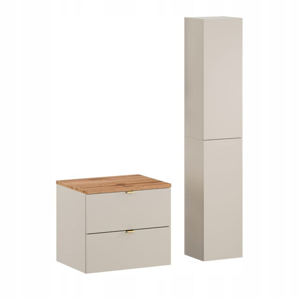 Badeværelsessæt 60 cm Hængeskab og Højskabe Cashmere Egetræ Riflet