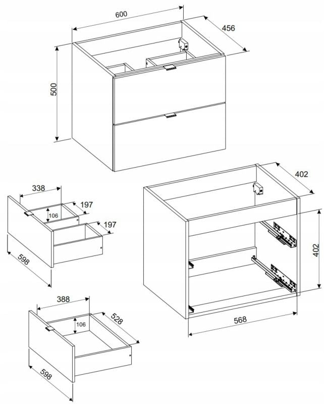Vaskeskab 60 cm Kasmir 2 Skuffer MDF Soft Close | 5906667166644