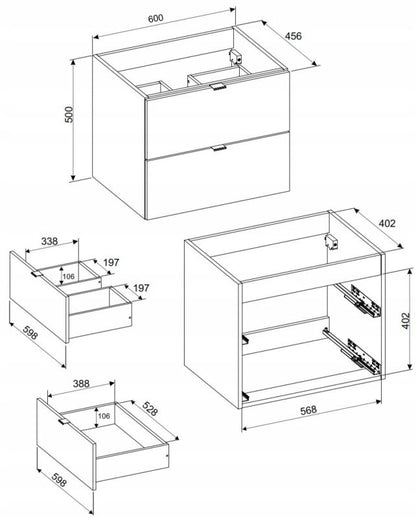 Vaskeskab 60 cm Kasmir 2 Skuffer MDF Soft Close | 5906667166644