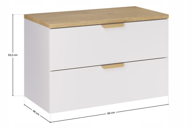 Underskab 80 cm Hvid Mat med Egetræs Bordplade