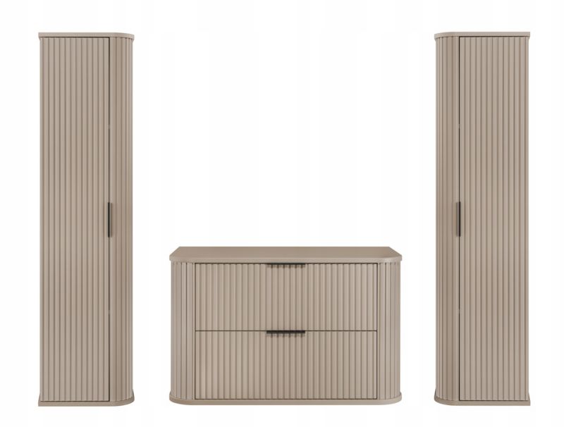 Badeværelsessæt Hængende 80 cm + 2 x 139 cm Beige Riflet MDF