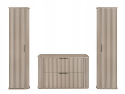 Badeværelsessæt Hængende 80 cm + 2 x 139 cm Beige Riflet MDF