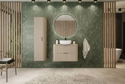 Badeværelsessæt Hængende 80 cm + 2 x 139 cm Beige Riflet MDF