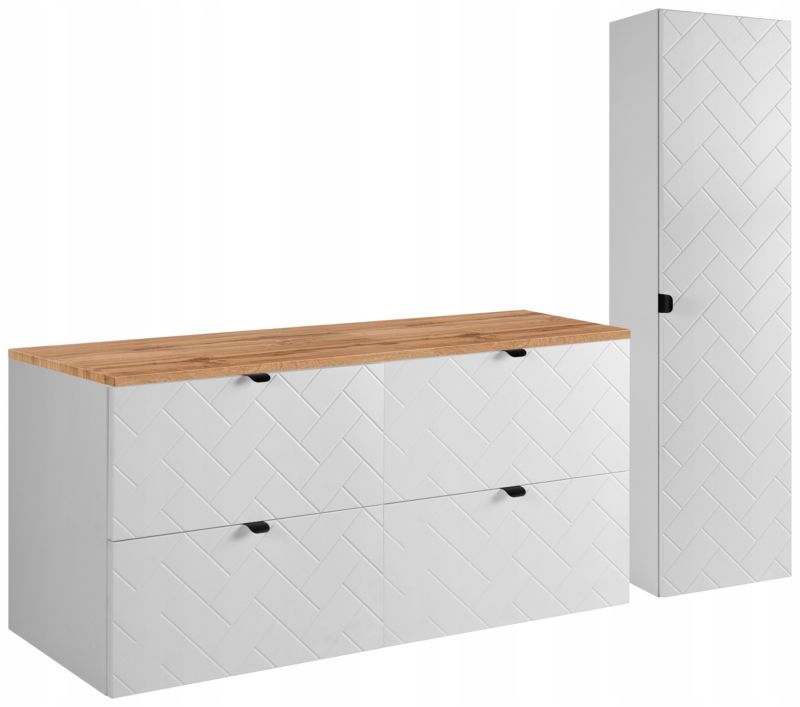 Badeværelsessæt 120 cm + 35 cm Hvid Eg Wotan Riflet