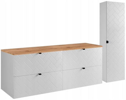 Badeværelsesmøbelsæt Trend 160x60,7 cm Hvid og Wotan Eg med Ryflet Front | 5906667162677