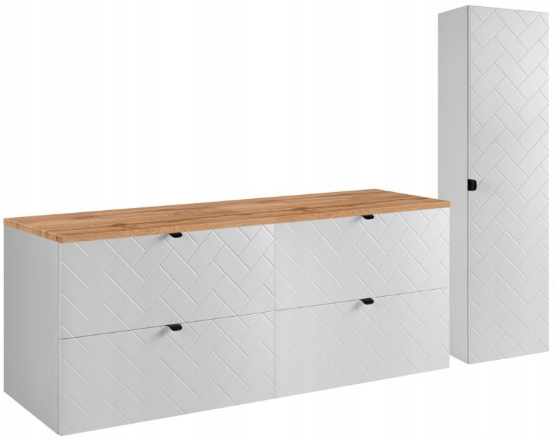 Badeværelsesmøbelsæt Trend 160x60,7 cm Hvid og Wotan Eg med Ryflet Front | 5906667162677