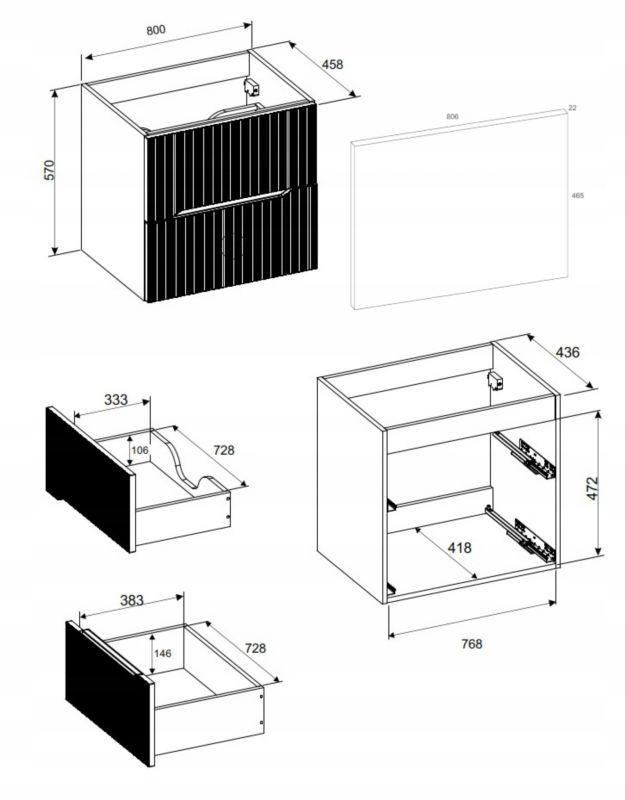 Badeværelsesmøbelsæt Nordic Cremona 80 cm og 170 cm Eg