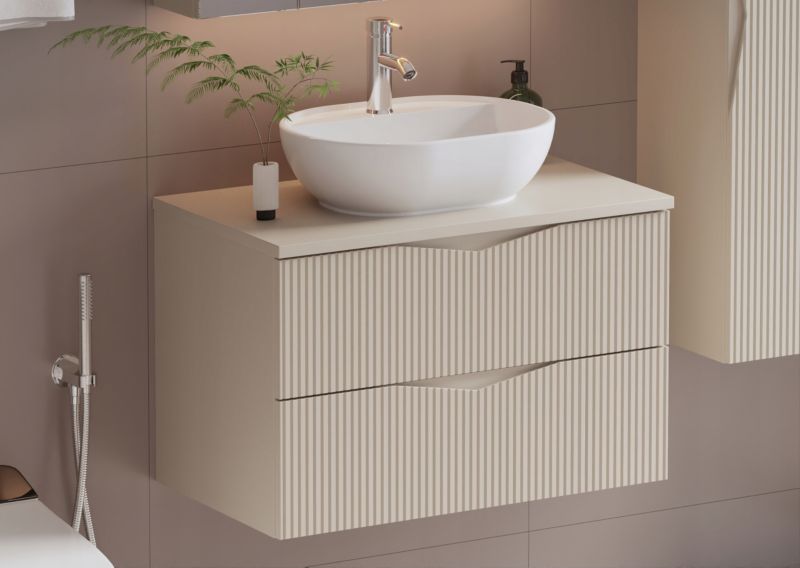Hængende underskab med bordplade 80 cm Sandbeige Riflet CLEO
