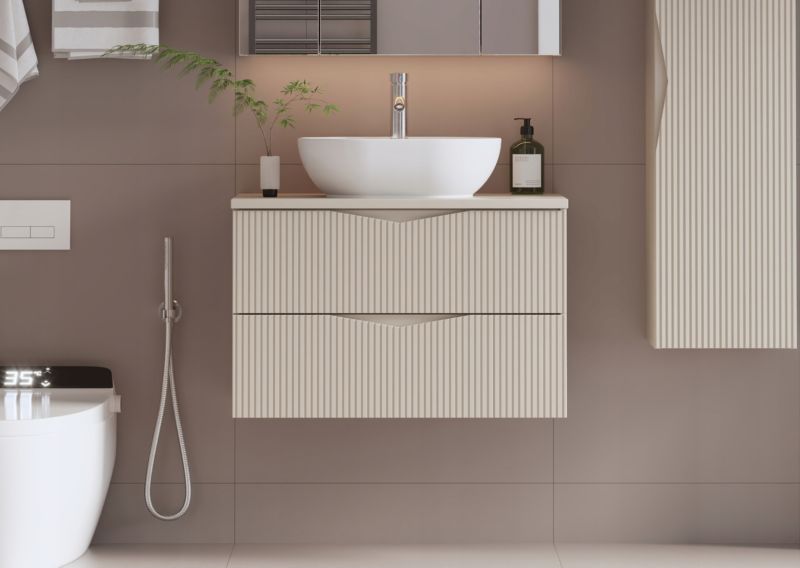 Hængende underskab med bordplade 80 cm Sandbeige Riflet CLEO