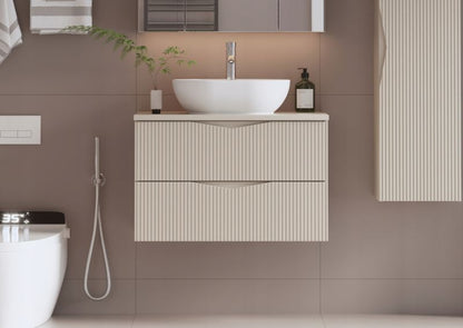 Hængende underskab med bordplade 80 cm Sandbeige Riflet CLEO