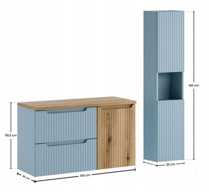 Badeværelsessæt med Vaskeskab, Vasketøjsskab og Højskab 100 cm Denim Eg Coast Evoke