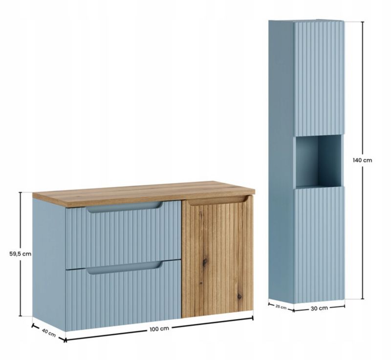 Badeværelsessæt med Vaskeskab, Vasketøjsskab og Højskab 100 cm Denim Eg Coast Evoke