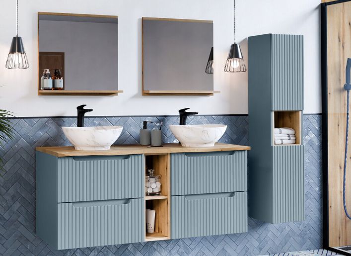 Badeværelsessæt med Vaskeskab, Vasketøjsskab og Højskab 100 cm Denim Eg Coast Evoke