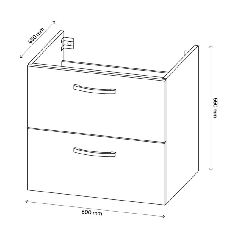 Væghængt underskab 60x45x55 cm Grå med 2 skuffer | 5063022058720