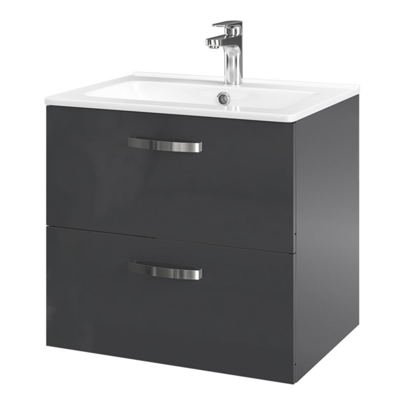 Væghængt underskab 60x45x55 cm Grå med 2 skuffer | 5063022058720