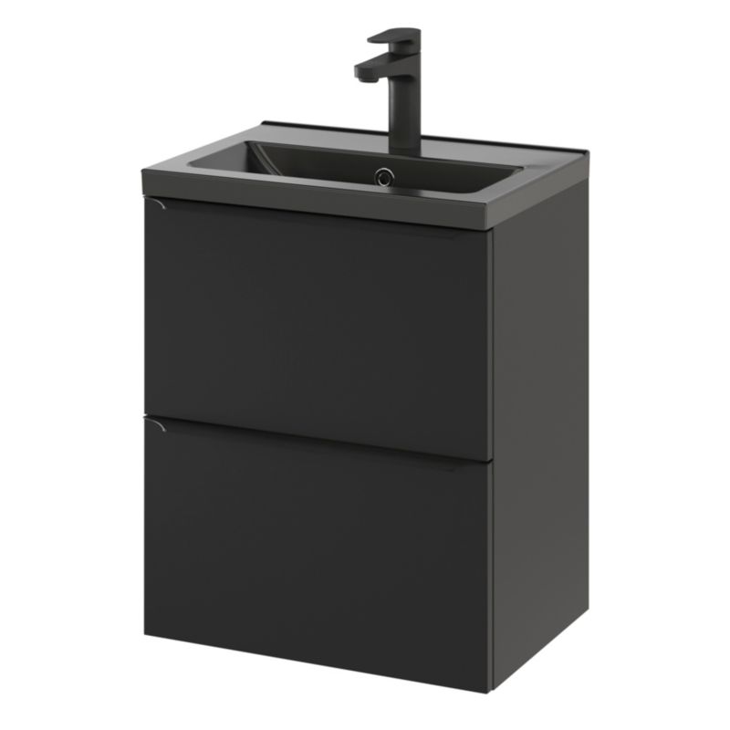 Hængeskab 50 cm Mat Sort 2 Skuffer