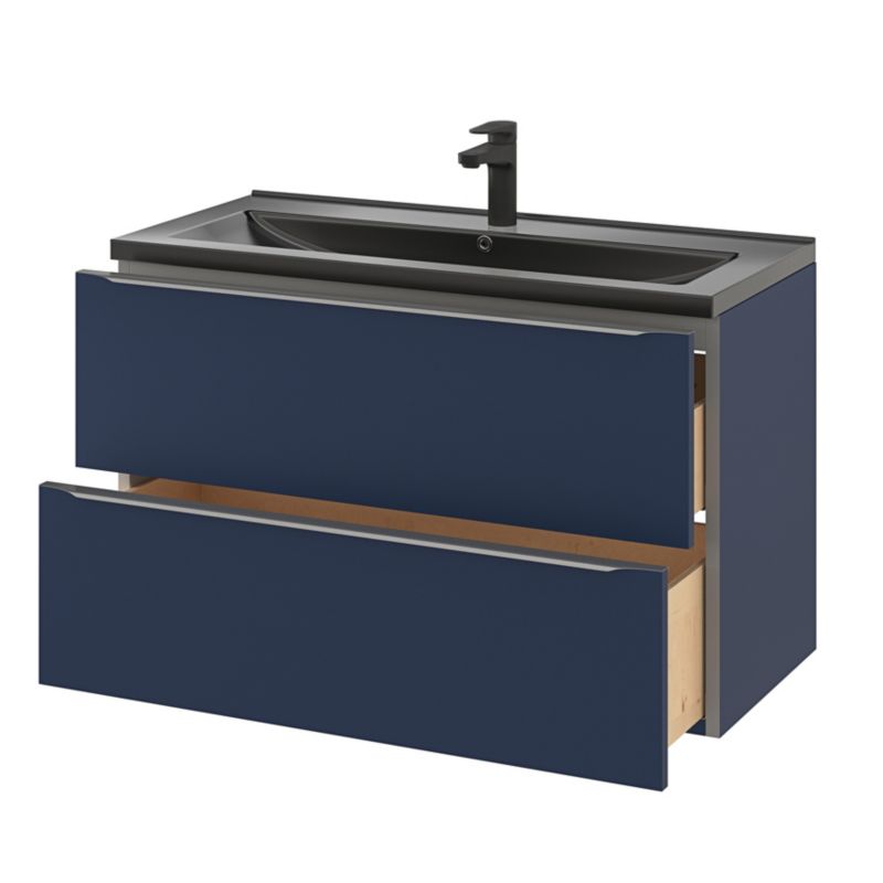 Hængende Undervaskeskab 100 cm Marineblå Mat 2 Skuffer