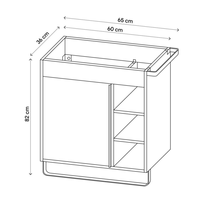 GoodHome Maza fritstående underskab til vask 60 x 36 cm i egetræ