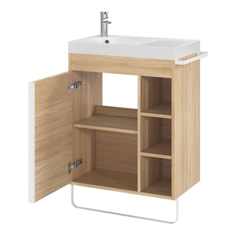 GoodHome Maza fritstående underskab til vask 60 x 36 cm i egetræ