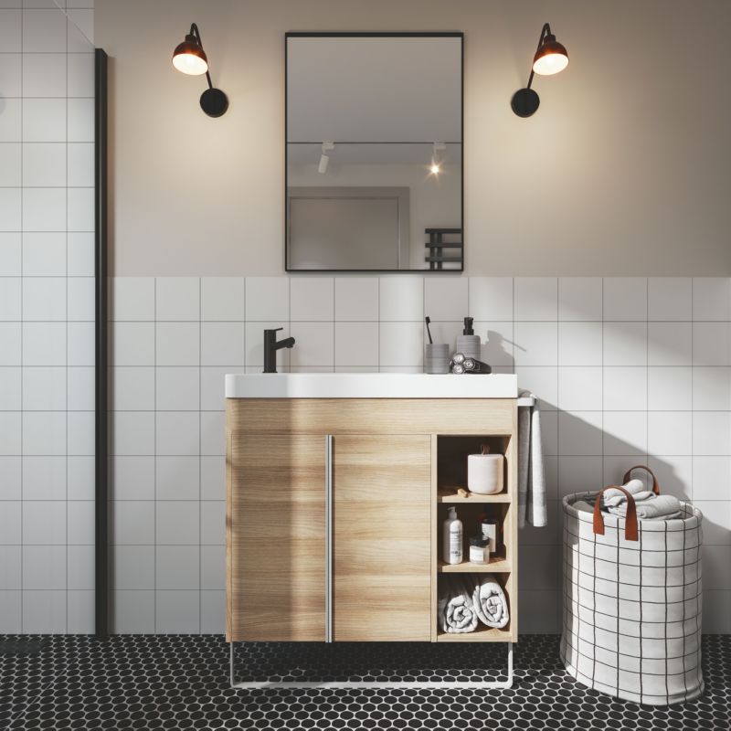 GoodHome Maza fritstående vaskeskab 80 x 36 cm i egetræslook