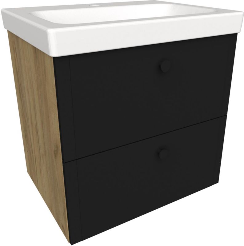 Vaskeskab Væghængt 46x35x45 cm Sort/Eg | 5908271112161