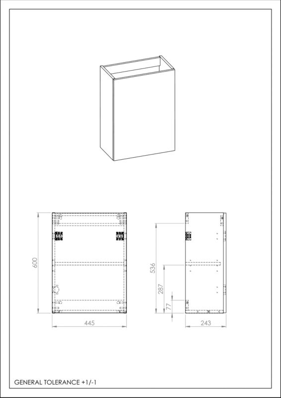 Skab under vask 44,5 x 60 x 24,3 cm Hvid Højglans