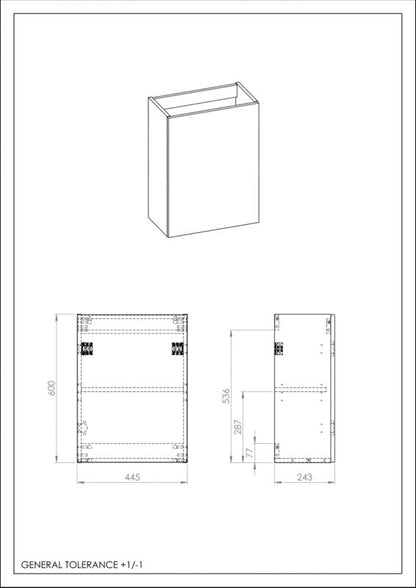 Skab under vask 44,5 x 60 x 24,3 cm Hvid Højglans