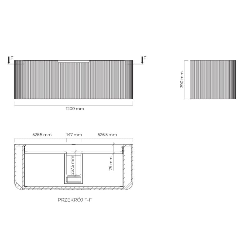 Hængende Underskab 120 cm Egetræ Riflet Front 1 stk.