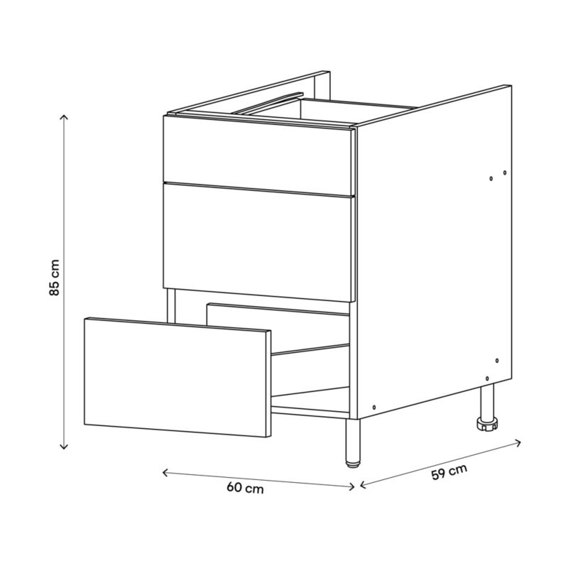 Køkkenskab 60 cm Hvid med 3 Skuffer