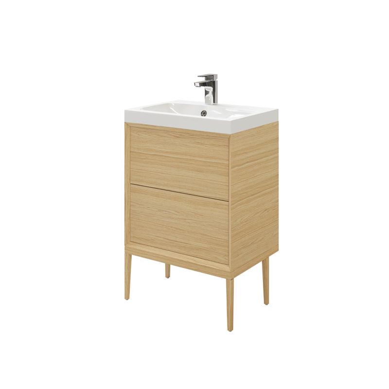 GoodHome Avela 60 cm vaskeskab med skuffer i træ