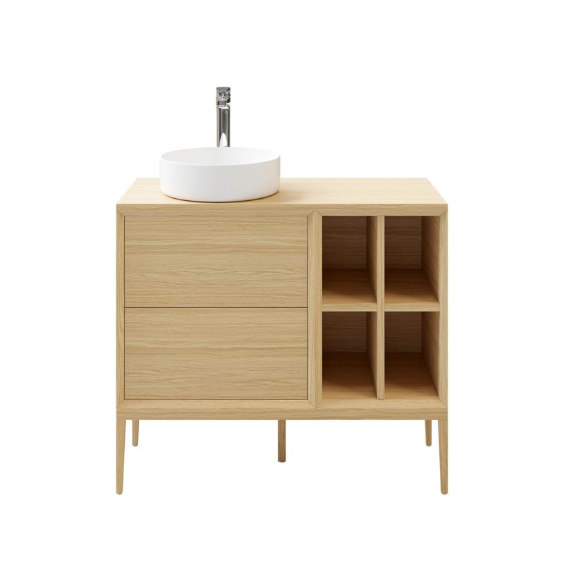 GoodHome Avela 60 cm vaskeskab med skuffer i træ
