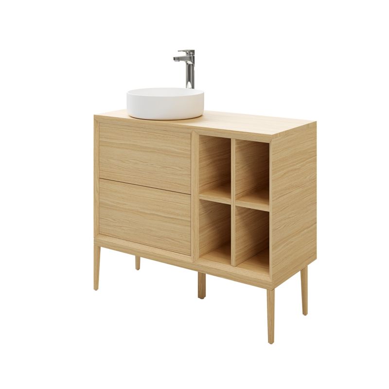 GoodHome Avela 60 cm vaskeskab med skuffer i træ