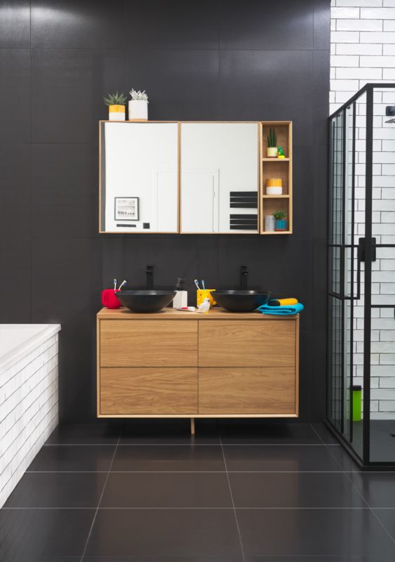 GoodHome Avela 80 cm bordmonteret vaskeskab med skuffer i træ