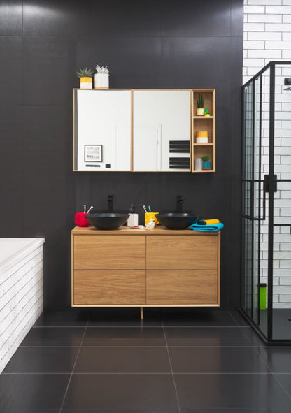 GoodHome Avela 80 cm bordmonteret vaskeskab med skuffer i træ