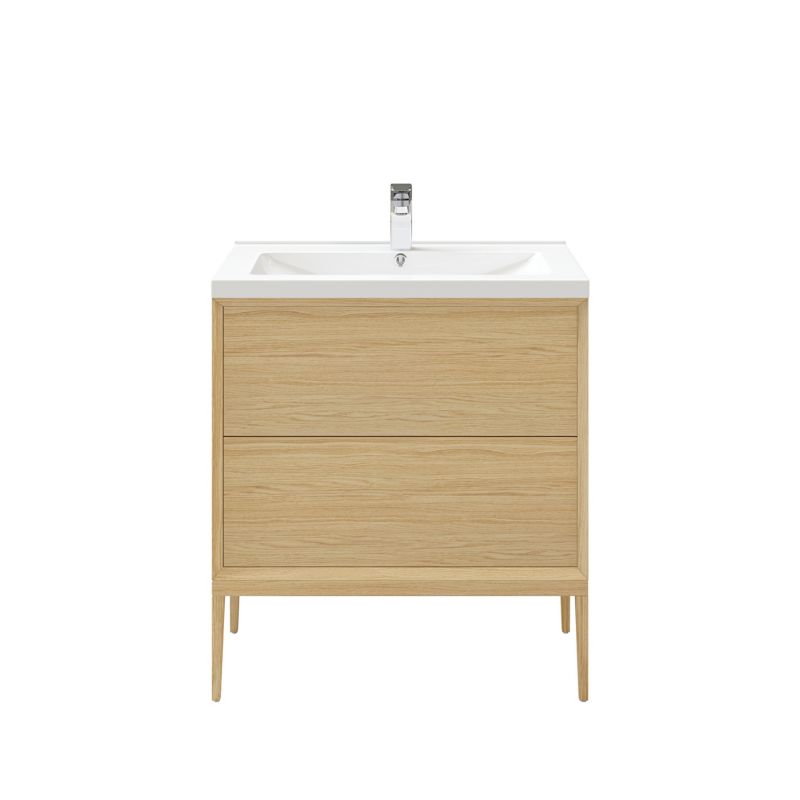 GoodHome Avela 80 cm bordmonteret vaskeskab med skuffer i træ