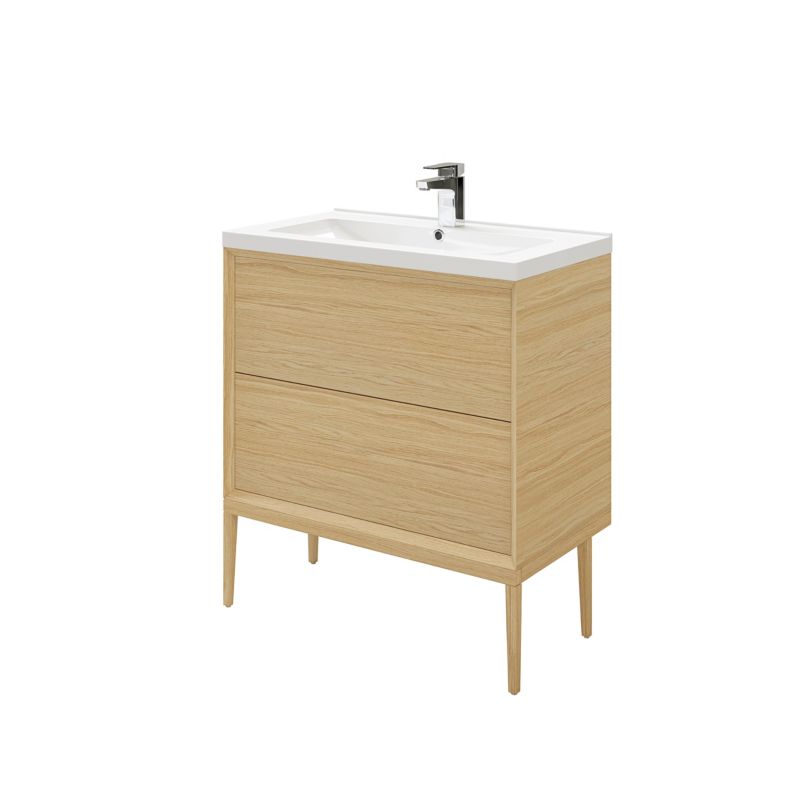 GoodHome Avela 80 cm bordmonteret vaskeskab med skuffer i træ