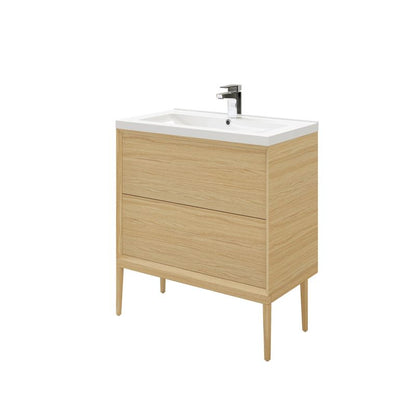GoodHome Avela 80 cm bordmonteret vaskeskab med skuffer i træ