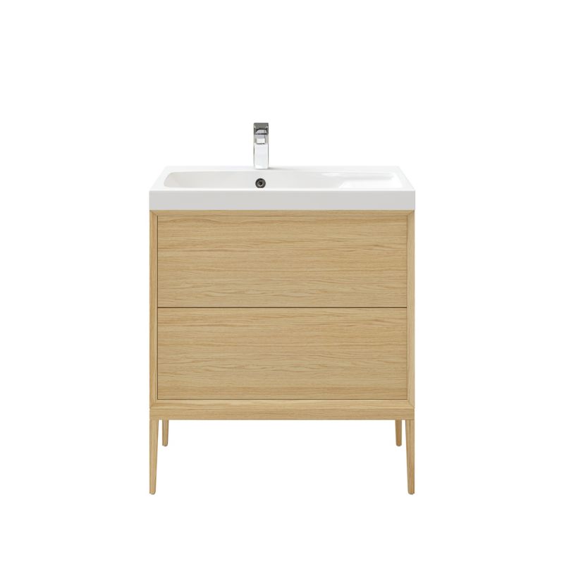 GoodHome Avela 80 cm bordmonteret vaskeskab med skuffer i træ