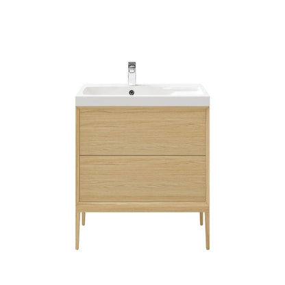 GoodHome Avela 80 cm bordmonteret vaskeskab med skuffer i træ