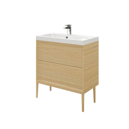 GoodHome Avela 80 cm bordmonteret vaskeskab med skuffer i træ
