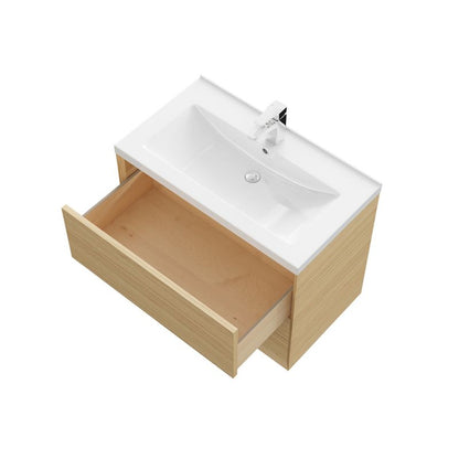 GoodHome Avela 80 cm bordmonteret vaskeskab med skuffer i træ