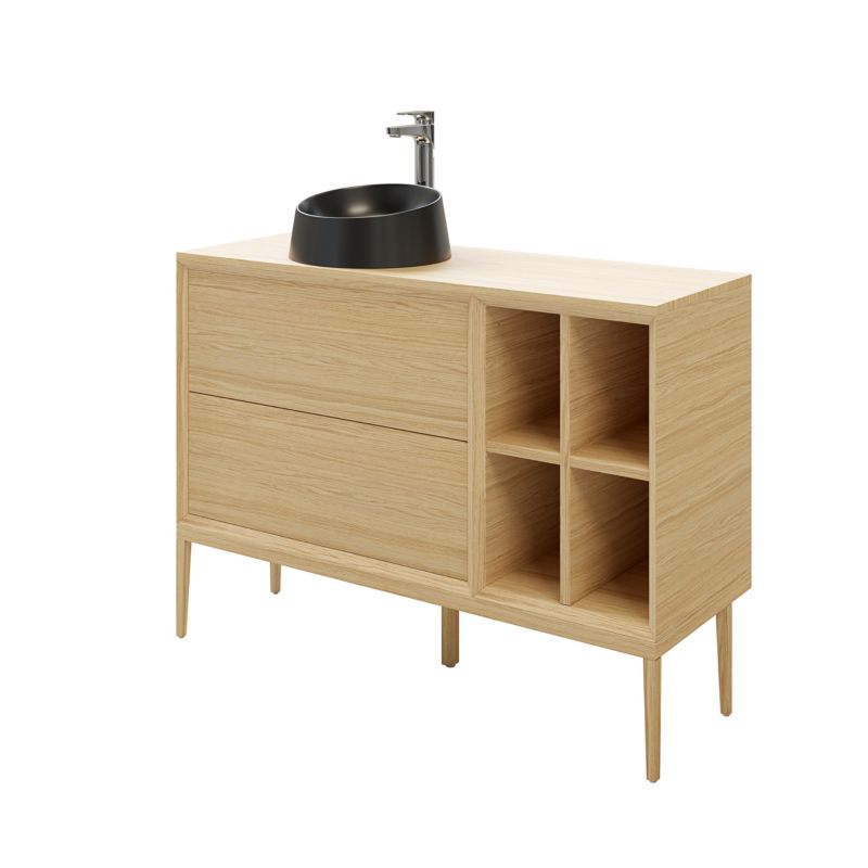 GoodHome Avela 80 cm bordmonteret vaskeskab med skuffer i træ