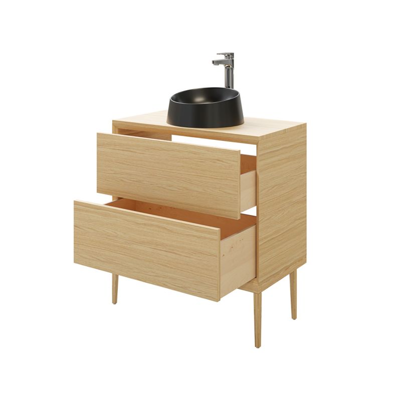 GoodHome Avela 80 cm bordmonteret vaskeskab med skuffer i træ