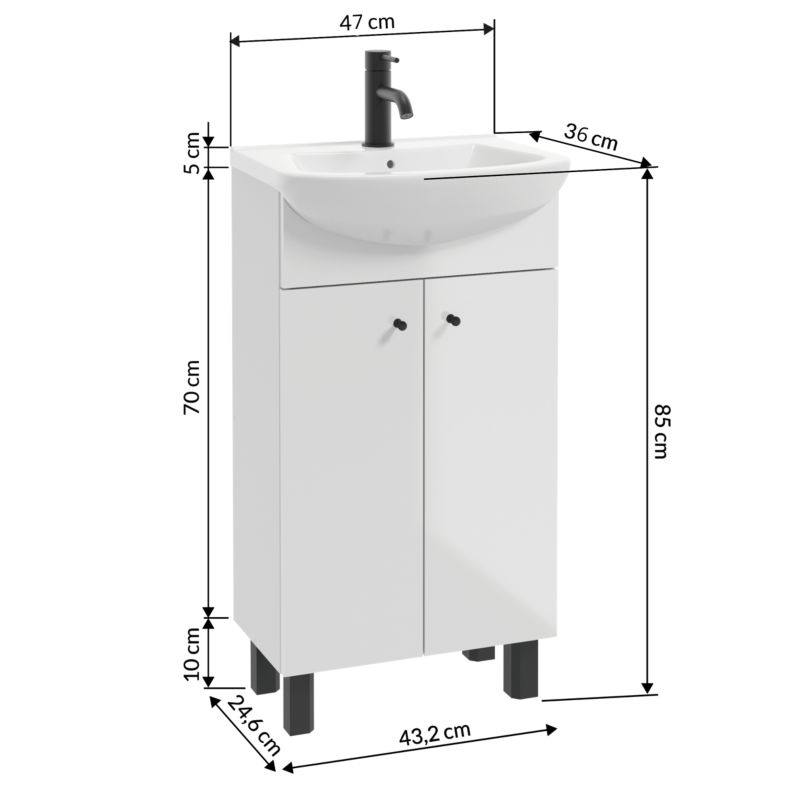 Skab med Vask 47 cm Hvid Keramisk