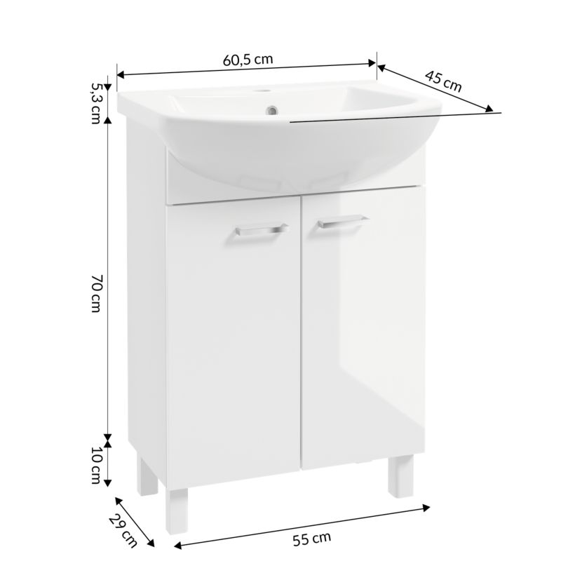 Badeværelsesskab med Vask 60 cm Hvid
