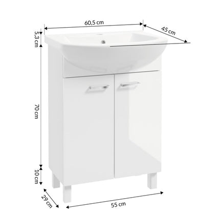 Badeværelsesskab med Vask 60 cm Hvid