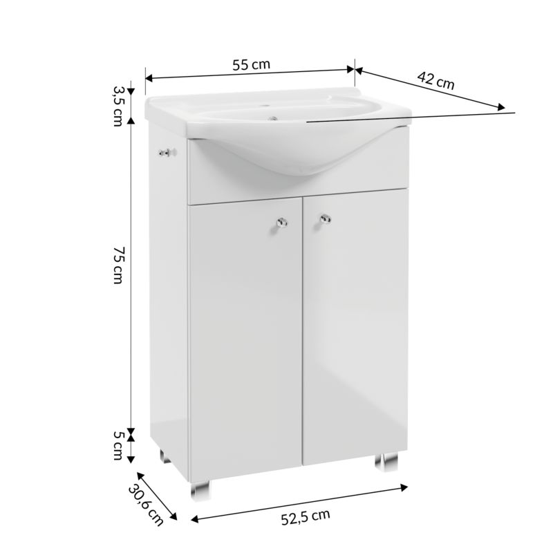 Skab med Vask Pat 55 cm Hvid Højglans