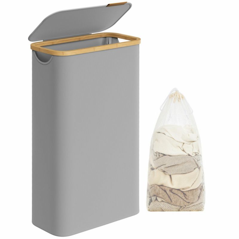 Vasketøjskurv 65 L Grå med Bambushåndtag 42 x 22,5 x 70,5 cm | 0194343149790