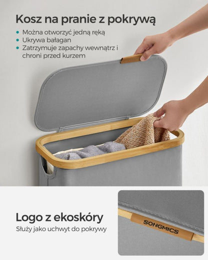 Vasketøjskurv 65 L Grå med Bambushåndtag 42 x 22,5 x 70,5 cm | 0194343149790