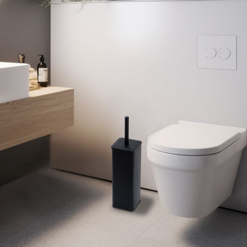 Toiletbørste Firkantet Sort Mat Stål 39x39x390 mm